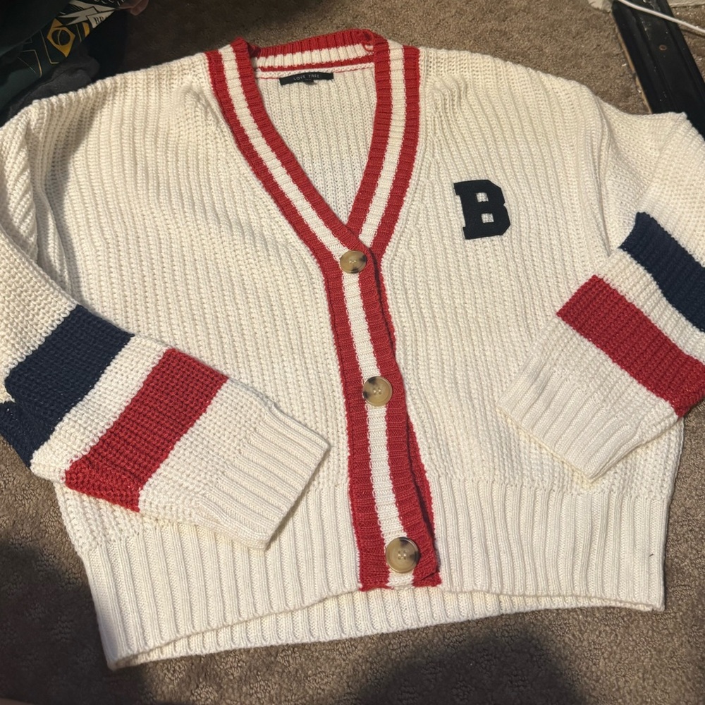 Women’s size small knitted cardigan with the initial B on the front